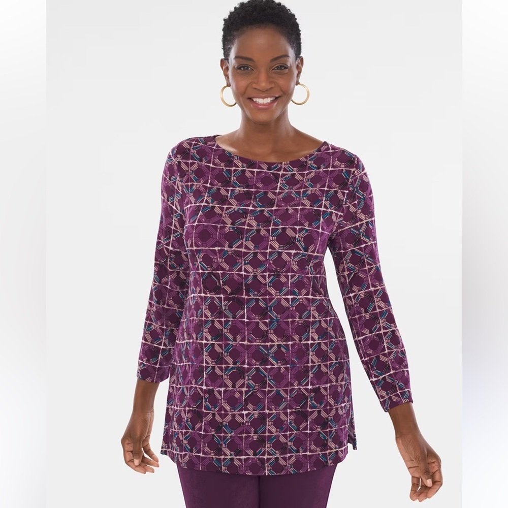 Chico’s Traveler Size 3 Classic Mosaic Geometric Tile-Print Tunic Chicos Size XL